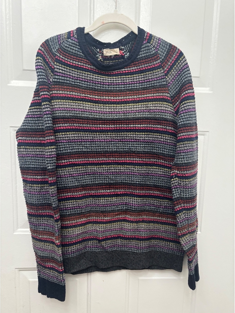 Folk Clothing Ribbed Knit Sweater Size 3 Multicolor Striped Wool Blend Raglan